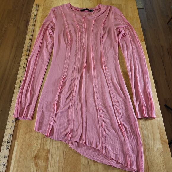 Finesse Pink Jersey Long Sleeve Asymmetrical Hem Stretch Crew Neck - Picture 4 of 12